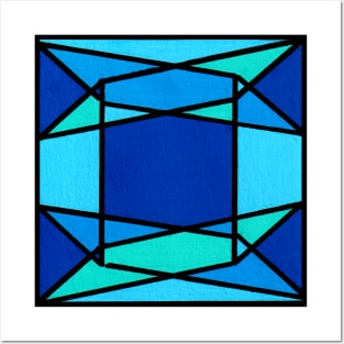 Blue Sapphire Geometric Abstract Acrylic Painting Posters and Art